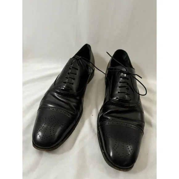 FERRAGAMO Salvatore Men's Leather Cap Toe Brogue Oxford Black 11.5 - Picture 1 of 8